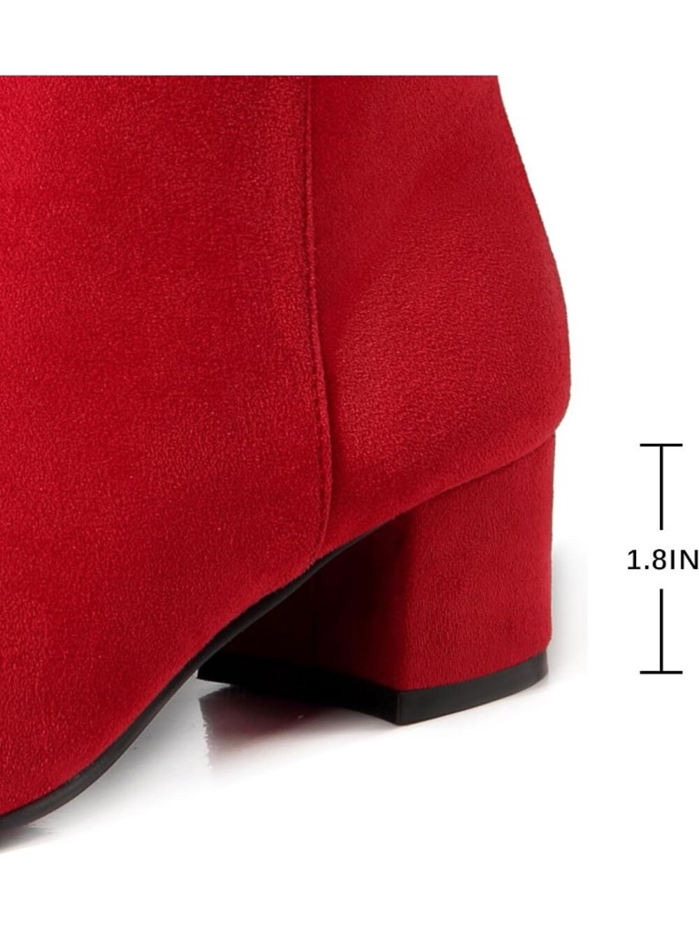 Women's Red Faux Suede Side Zip Chunky Low Block Heel Short Ankle Booties - Picture 4 of 6